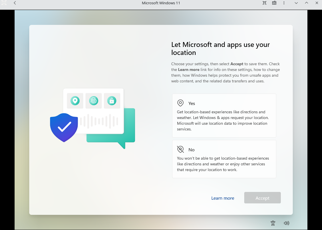 windows 11 desktop loaded with local account