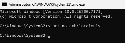 start ms-cxh localonly command in cmd