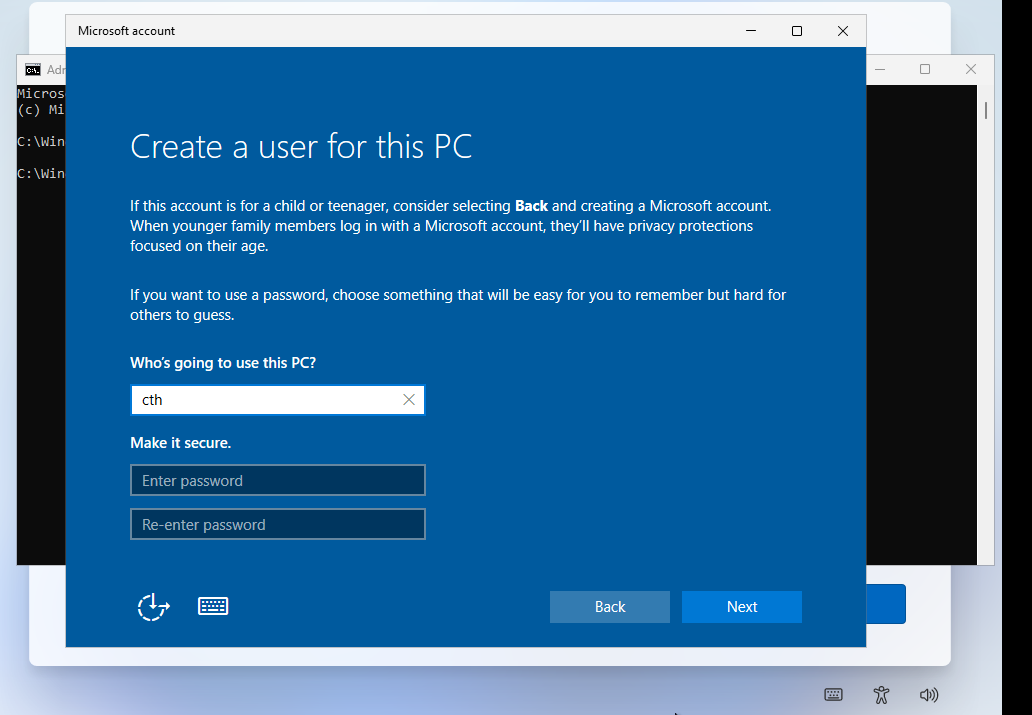 windows 11 local account creation screen