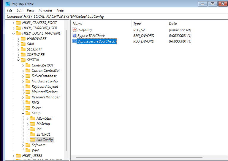 Bypass keys configured in regedit