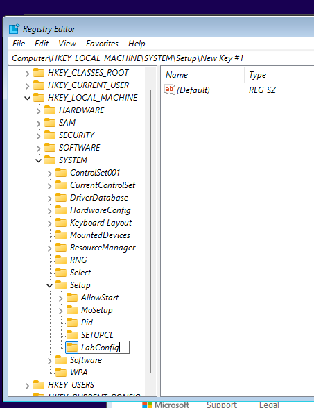 Registry editor regedit during windows install