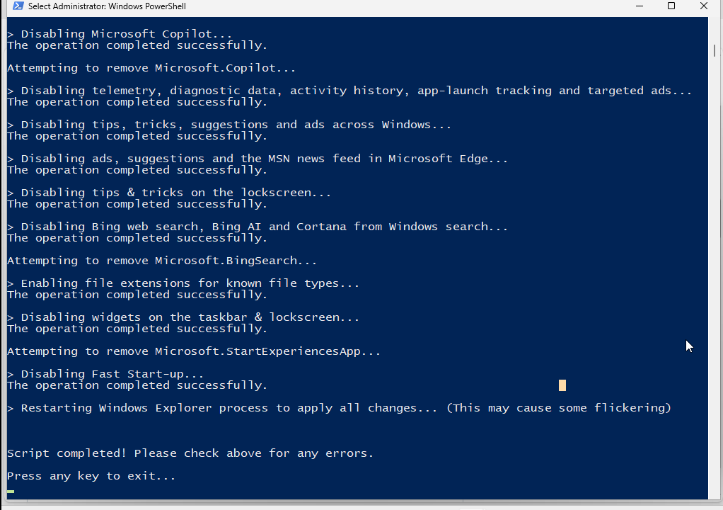 windows explorer restarted and clean