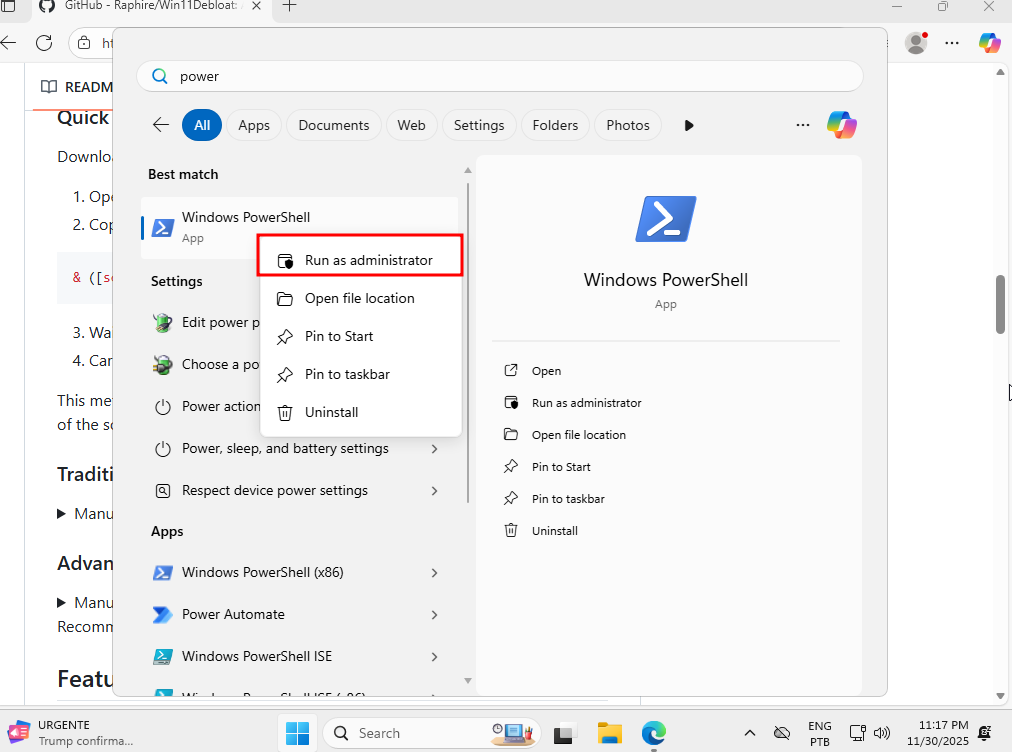 opening powershell as administrator