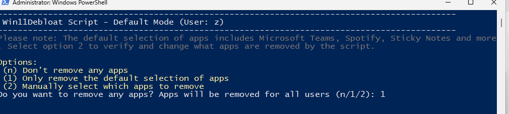 selecting default bloatware app removal