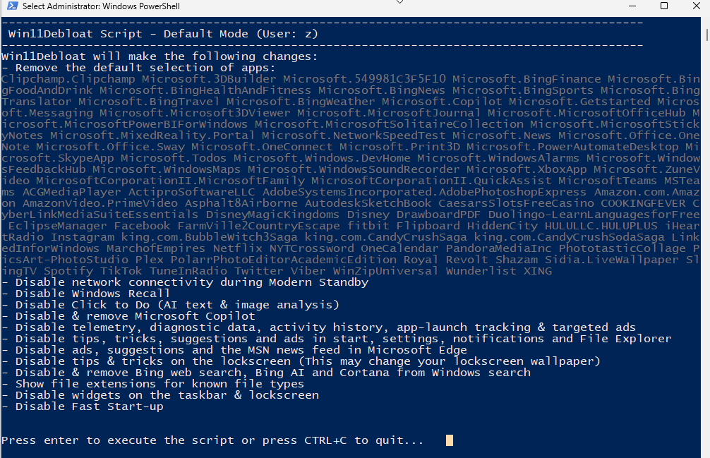 script disabling telemetry and widgets
