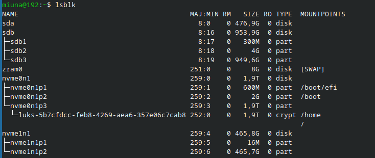 listing disks with lsblk command