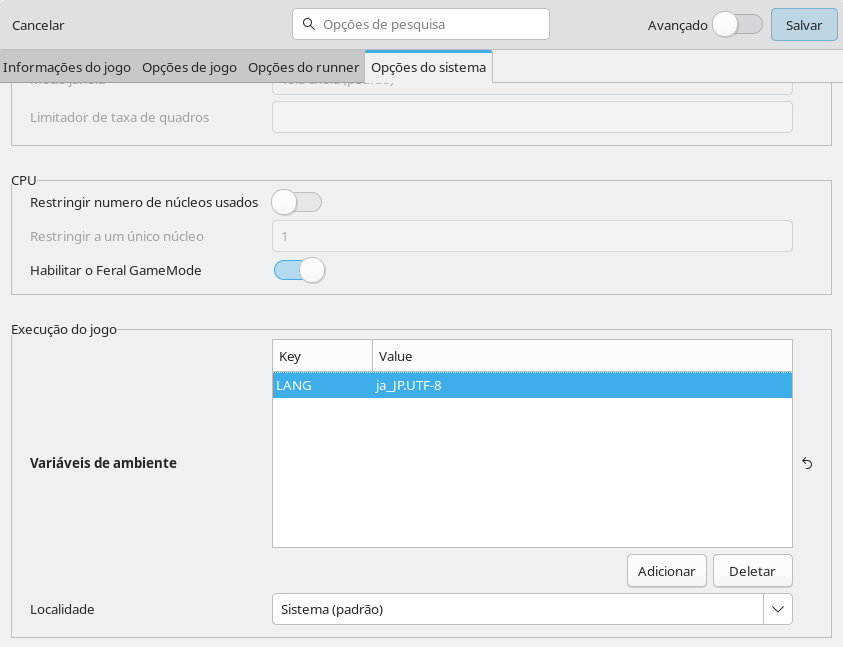 setting LANG ja_JP variable in lutris