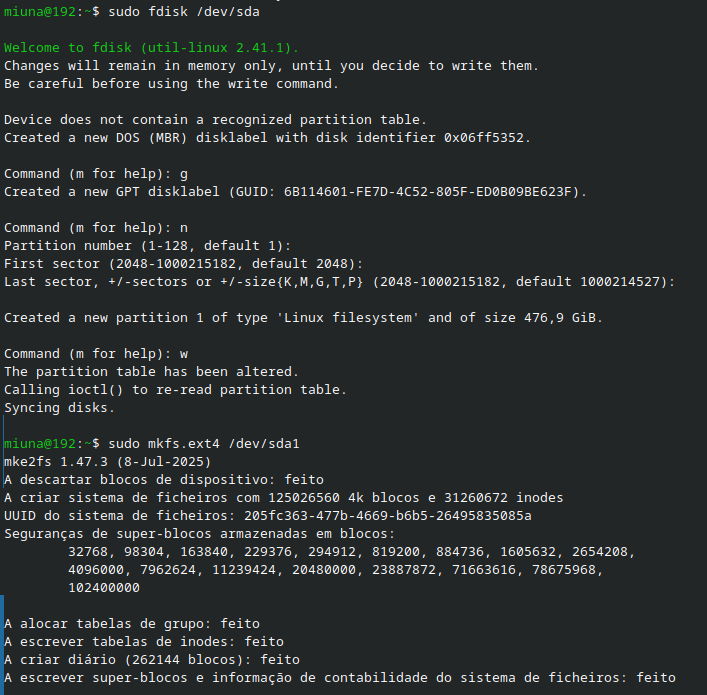 formatting partition to ext4