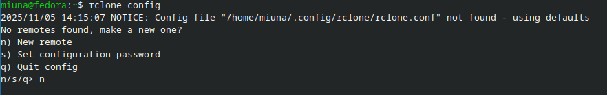 B2 remote config in rclone terminal