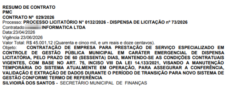 Summary of the emergency contract published on the transparency portal