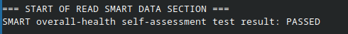 PASSED result on disk health test